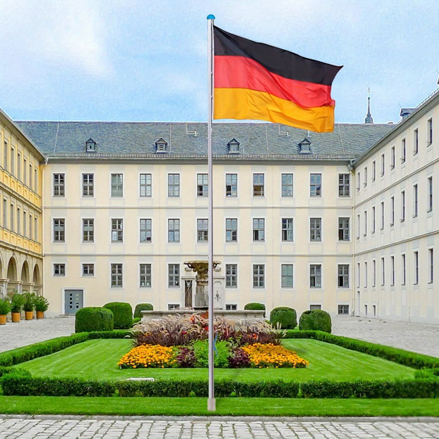 Aluminium Vlaggenstok – Vlaggenmast – Vlaggenpaal – Tuinvlaggenstok – Uitschuifbare Vlaggenstok – Met Duitse Vlag – Verstelbare Hoogte Tot 6,5 Meter – Weerbestendig Materiaal