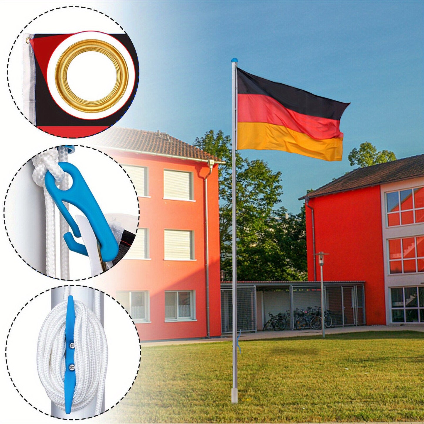 Aluminium Vlaggenstok – Vlaggenmast – Vlaggenpaal – Tuinvlaggenstok – Uitschuifbare Vlaggenstok – Met Duitse Vlag – Verstelbare Hoogte Tot 6,5 Meter – Weerbestendig Materiaal