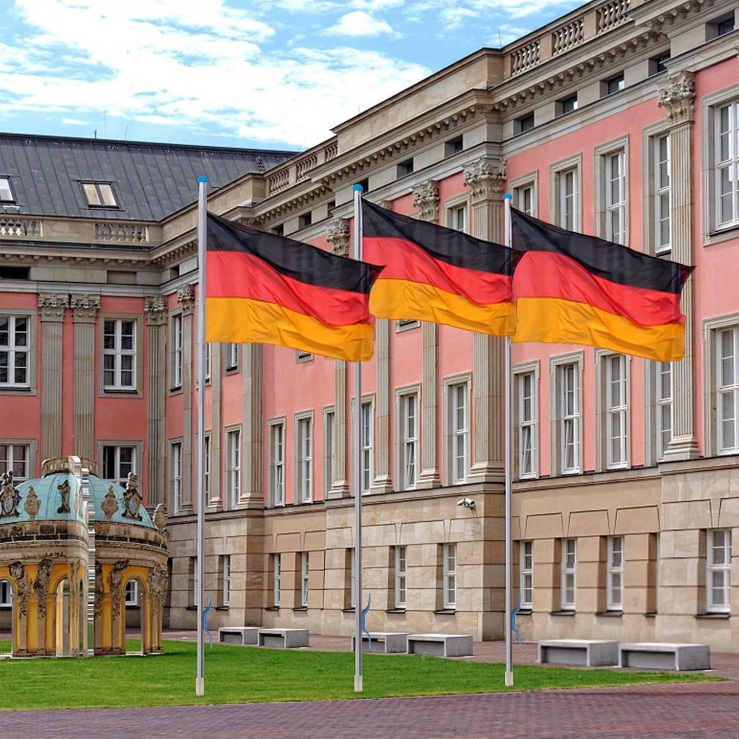 Aluminium Vlaggenstok – Vlaggenmast – Vlaggenpaal – Tuinvlaggenstok – Uitschuifbare Vlaggenstok – Met Duitse Vlag – Verstelbare Hoogte Tot 6,5 Meter – Weerbestendig Materiaal