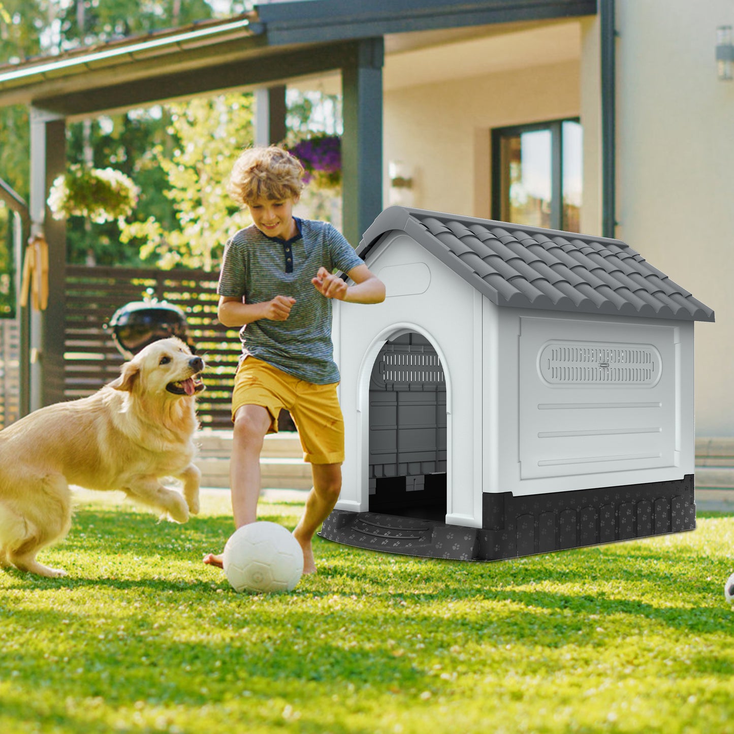 Hondenhuis – Hondenkennel – Hondenhok – Huisdierhuisje – Dierverblijf – Verkrijgbaar in S M L – Weerbestendig Kunststof Dak – Geschikt Voor Binnen en Buiten