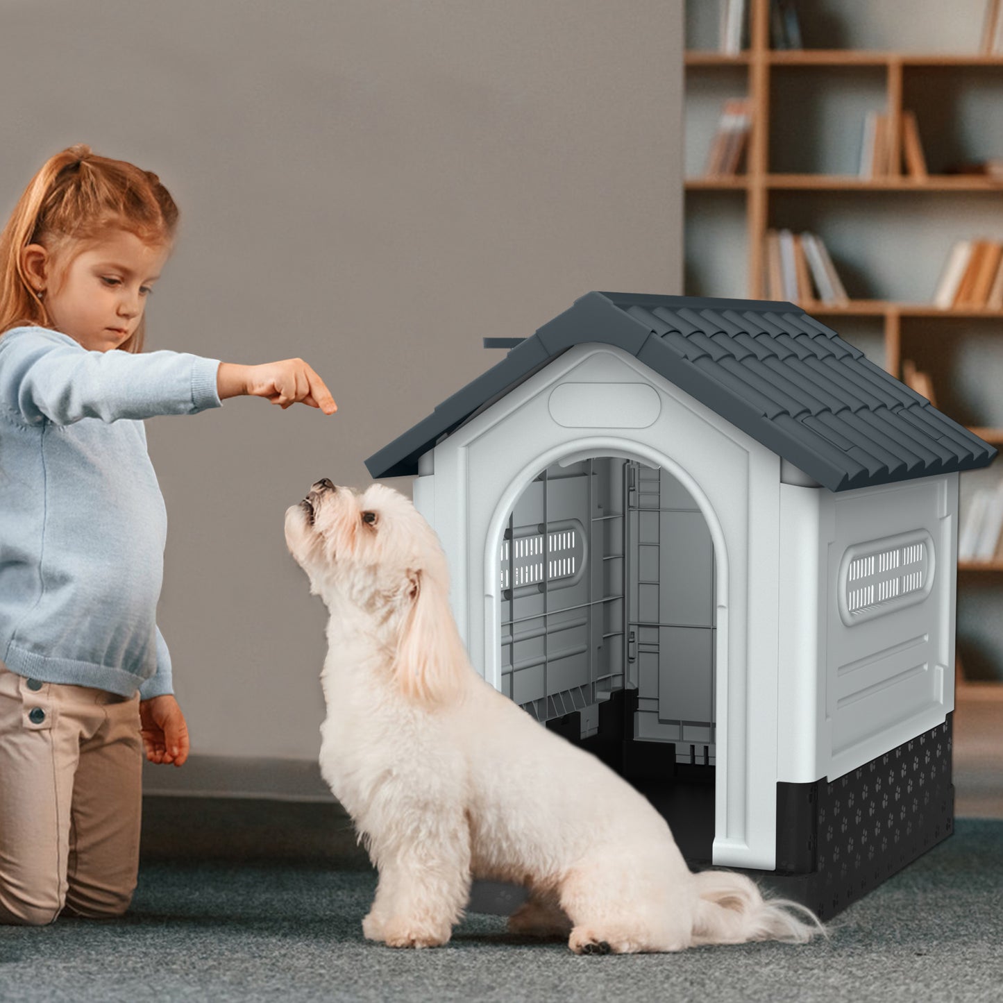 Hondenhuis – Hondenkennel – Hondenhok – Huisdierhuisje – Dierverblijf – Verkrijgbaar in S M L – Weerbestendig Kunststof Dak – Geschikt Voor Binnen en Buiten