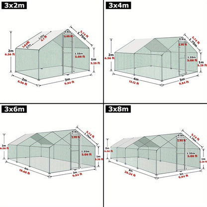 Kippenhok – Kippenren – Dierenren – Buitenren – Kippenverblijf – 3x2x2m – Gegalvaniseerd Stalen Frame – Waterbestendig PE Dak