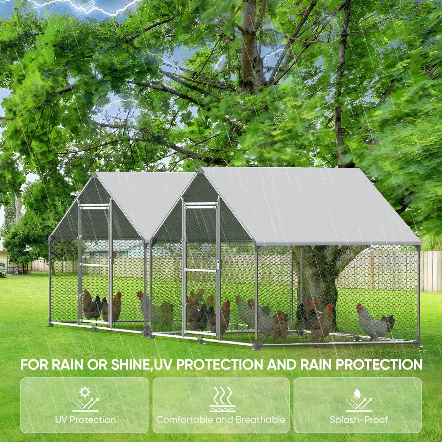Kippenhok – Kippenren – Dierenren – Buitenren – Kippenverblijf – 3x2x2m – Gegalvaniseerd Stalen Frame – Waterbestendig PE Dak