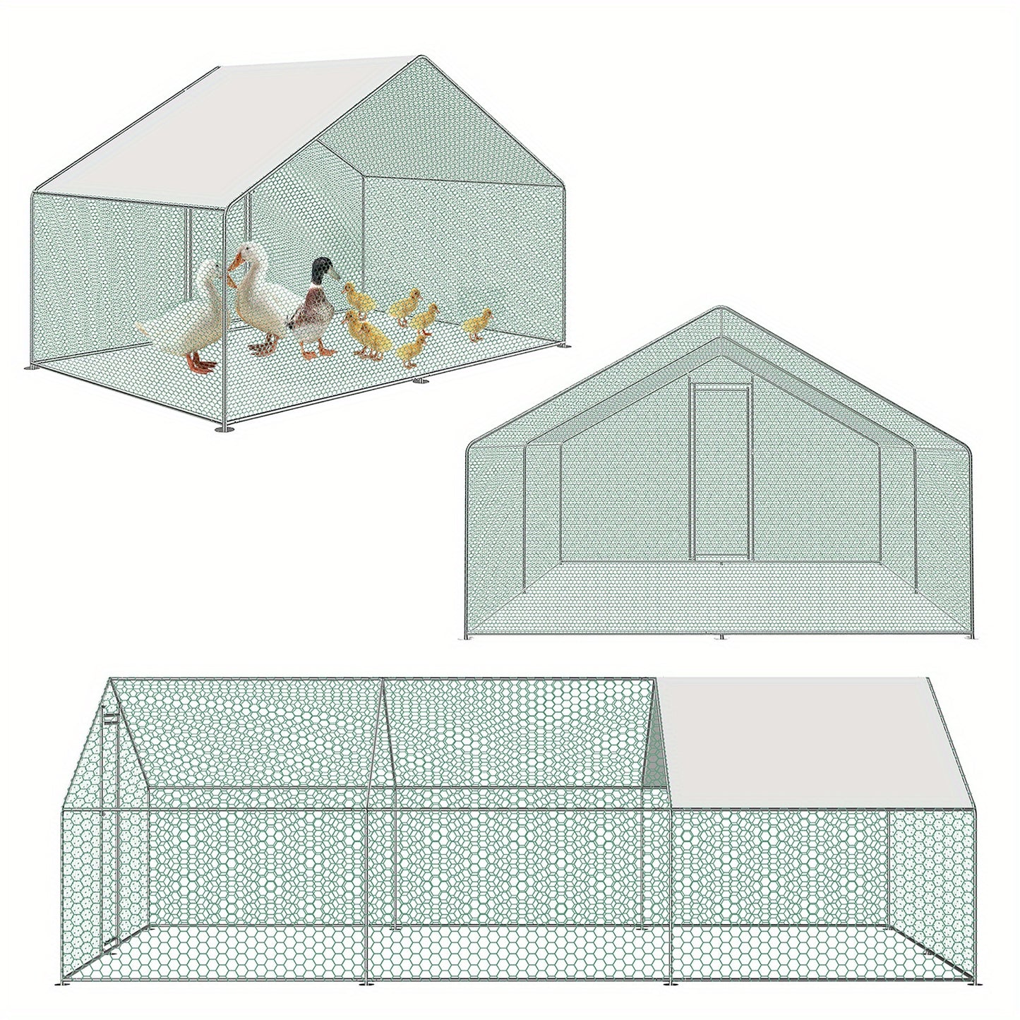 Kippenhok – Kippenren – Dierenren – Pluimveeschuil – Buitenren – Groot 3x8x2m – Gegalvaniseerd Stalen Frame – Waterbestendig PE Zonnekap