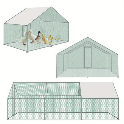 Kippenhok – Kippenren – Dierenren – Pluimveeschuil – Buitenren – Groot 3x8x2m – Gegalvaniseerd Stalen Frame – Waterbestendig PE Zonnekap