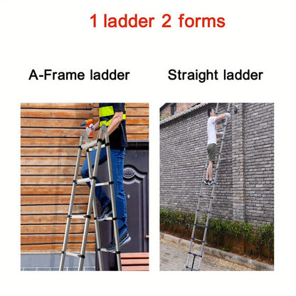 Uitschuifladder – Telescopische ladder – Vouwladder – Opvouwbare ladder – A-ladder – 5 meter hoogte – Roestvrij staal – 16 treden – Max. 150 kg draagvermogen