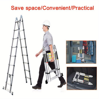 Uitschuifladder – Telescopische ladder – Vouwladder – Opvouwbare ladder – A-ladder – 5 meter hoogte – Roestvrij staal – 16 treden – Max. 150 kg draagvermogen
