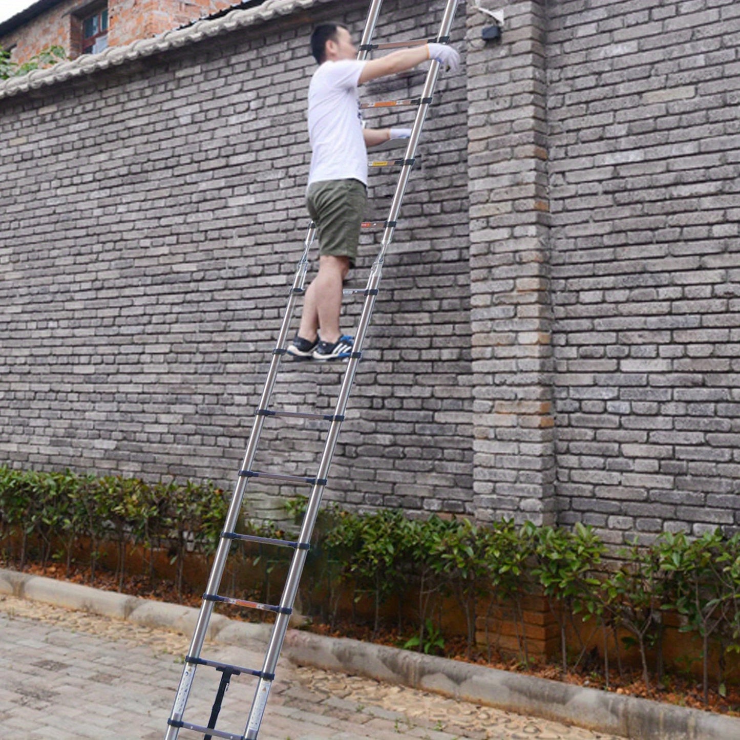 Uitschuifladder – Telescopische ladder – Vouwladder – Opvouwbare ladder – A-ladder – 5 meter hoogte – Roestvrij staal – 16 treden – Max. 150 kg draagvermogen
