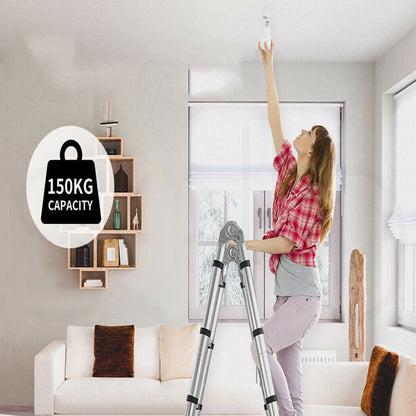 Uitschuifladder – Telescopische ladder – Vouwladder – Opvouwbare ladder – A-ladder – 5 meter hoogte – Roestvrij staal – 16 treden – Max. 150 kg draagvermogen