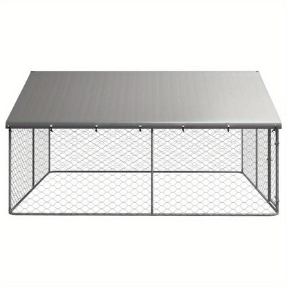 Buitenkennel Hond – Hondenren Met Dak – Hondenhok Tuin – Hondenverblijf Buiten – Metalen Hondenkooi – Weerbestendig Met Overkapping – 300x300x150 cm – Gecoat Staal