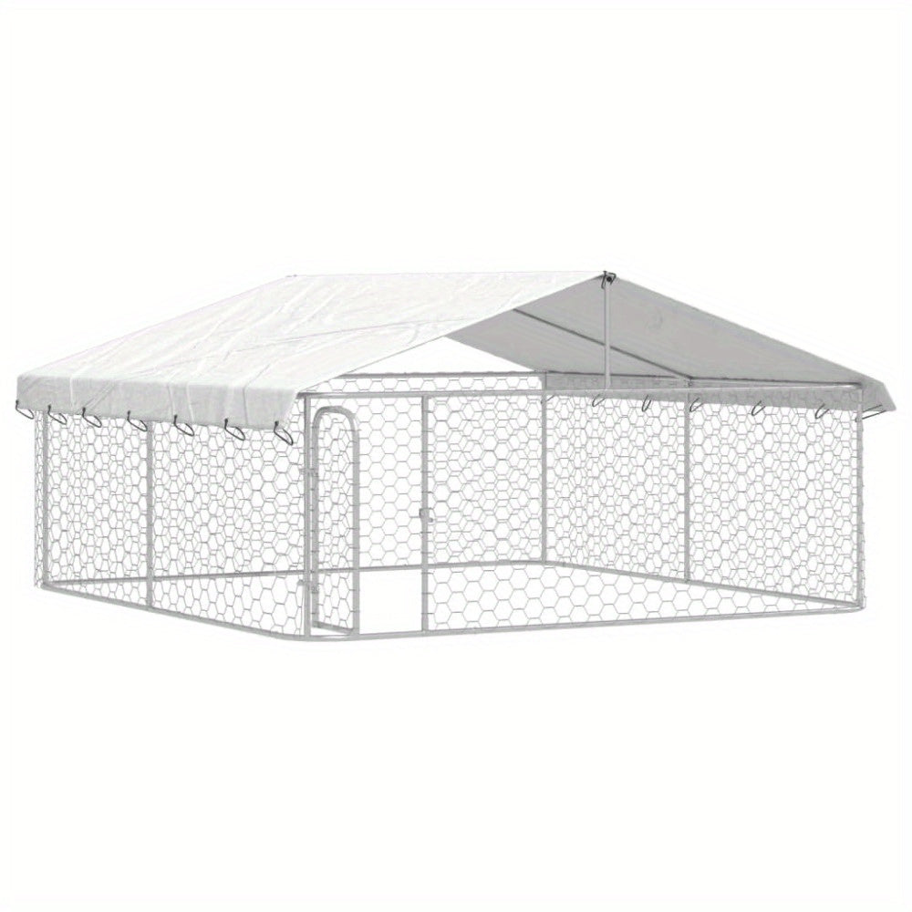 Buitenkennel Hond – Hondenren Met Dak – Hondenhok Tuin – Hondenverblijf Buiten – Metalen Hondenkooi – Weerbestendig Met Overkapping – 300x300x150 cm – Gecoat Staal
