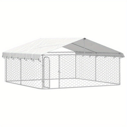 Buitenkennel Hond – Hondenren Met Dak – Hondenhok Tuin – Hondenverblijf Buiten – Metalen Hondenkooi – Weerbestendig Met Overkapping – 300x300x150 cm – Gecoat Staal