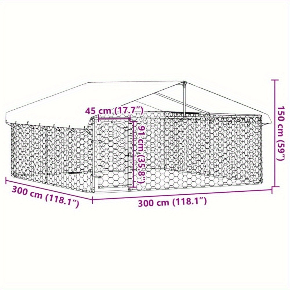 Buitenkennel Hond – Hondenren Met Dak – Hondenhok Tuin – Hondenverblijf Buiten – Metalen Hondenkooi – Weerbestendig Met Overkapping – 300x300x150 cm – Gecoat Staal