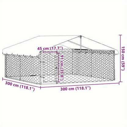 Buitenkennel Hond – Hondenren Met Dak – Hondenhok Tuin – Hondenverblijf Buiten – Metalen Hondenkooi – Weerbestendig Met Overkapping – 300x300x150 cm – Gecoat Staal