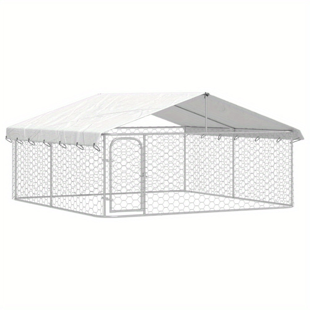 Buitenkennel Hond – Hondenren Met Dak – Hondenhok Tuin – Hondenverblijf Buiten – Metalen Hondenkooi – Weerbestendig Met Overkapping – 300x300x150 cm – Gecoat Staal