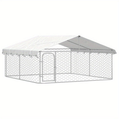 Buitenkennel Hond – Hondenren Met Dak – Hondenhok Tuin – Hondenverblijf Buiten – Metalen Hondenkooi – Weerbestendig Met Overkapping – 300x300x150 cm – Gecoat Staal