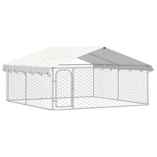 Buitenkennel Hond – Hondenren Met Dak – Hondenhok Tuin – Hondenverblijf Buiten – Metalen Hondenkooi – Weerbestendig Met Overkapping – 300x300x150 cm – Gecoat Staal