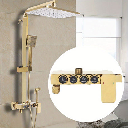 Regendouchesysteem – Douche Set – Handdouche – Douchekop – Badkamerkraan – Gouden Afwerking – Messing Materiaal – 22,9x22,9 cm Regendouche