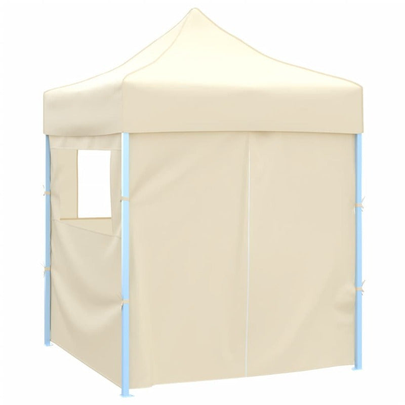 Professional Heavy-Duty Steel Frame Foldable Party Tent with 4 Sidewalls & Roof - 2x2m Cream White & Beige Canopy with Zippered Doors & for Weddings, Birthdays, Corporate Events - Portable Event Tent for Gardens, Beaches, Law