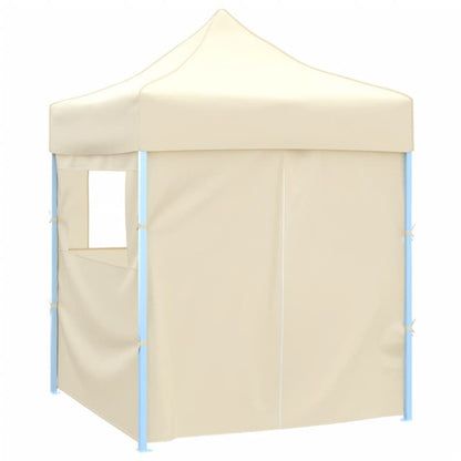 Professional Heavy-Duty Steel Frame Foldable Party Tent with 4 Sidewalls & Roof - 2x2m Cream White & Beige Canopy with Zippered Doors & for Weddings, Birthdays, Corporate Events - Portable Event Tent for Gardens, Beaches, Law