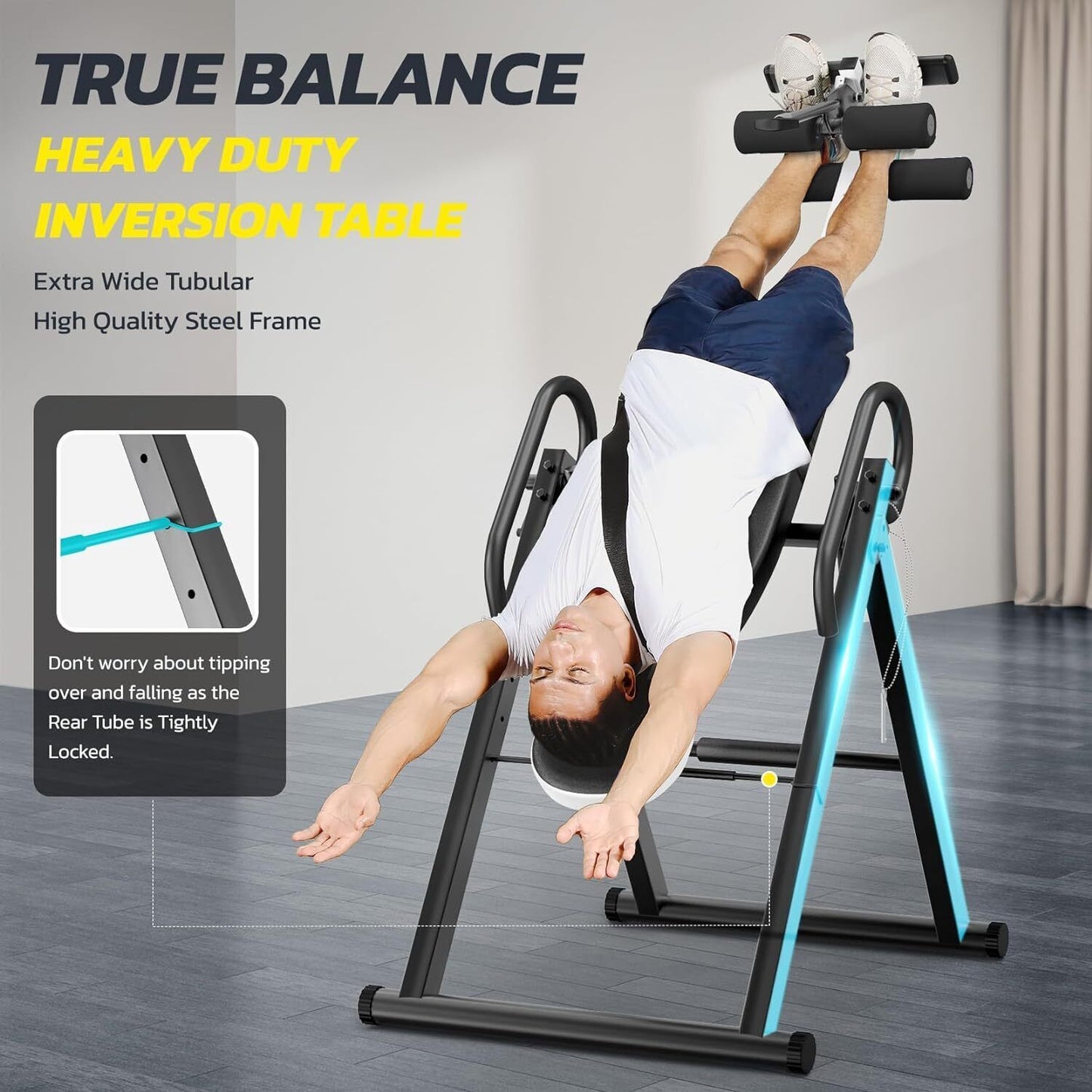 136.08KG Adjustable Gravity Inversion Table Back Neck Pain Therapy Home Gym