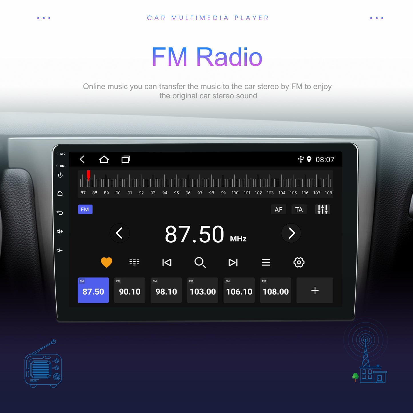 Autoruistation – Car Stereo – Multimedia Systeem – Android Radio – Navigatie Unit – 10,1 Inch HD IPS Touchscreen – Android 13 – WiFi GPS – Mirror Link – FM Radio – DSP – Achteruitrijcamera ondersteuning