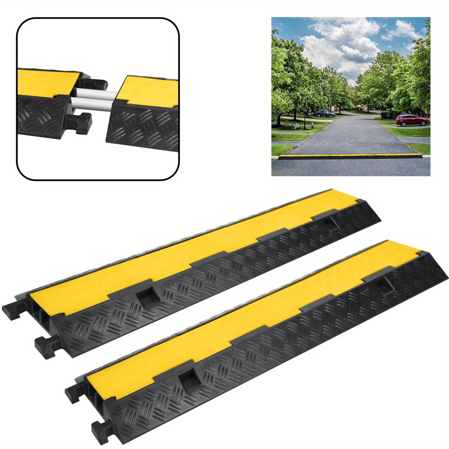 Kabelbrug – Kabelgoot – Kabelbescherming – Kabelgoot Ramp – Kabeloversteek – Rubber – 2 Kanaals – Zwart Geel
