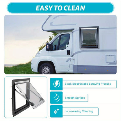 Caravanraam – Camperraam – Camperraam Schuifraam – RV Raam – Motorhome Raam – Aluminium Frame – Dubbelwandig Isolatieglas – 450x500mm – Snel Klemsysteem – Ingebouwde Zonwering & Hor – 70° Draaikiep Openbaar