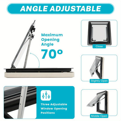 Caravanraam – Camperraam – Camperraam Schuifraam – RV Raam – Motorhome Raam – Aluminium Frame – Dubbelwandig Isolatieglas – 450x500mm – Snel Klemsysteem – Ingebouwde Zonwering & Hor – 70° Draaikiep Openbaar