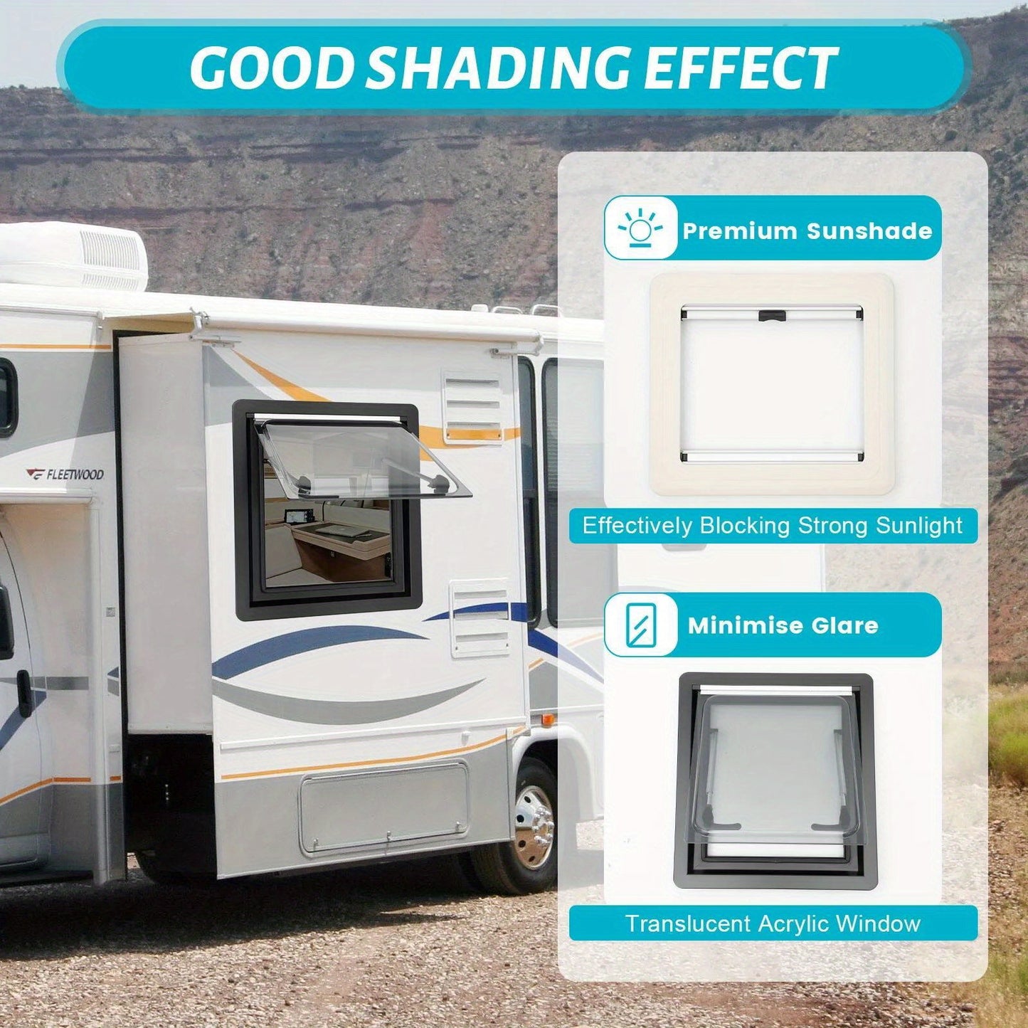 Caravanraam – Camperraam – Camperraam Schuifraam – RV Raam – Motorhome Raam – Aluminium Frame – Dubbelwandig Isolatieglas – 450x500mm – Snel Klemsysteem – Ingebouwde Zonwering & Hor – 70° Draaikiep Openbaar