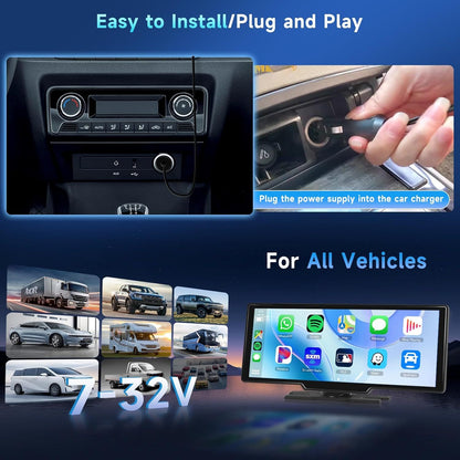Carplayer – Autoradio – Multimedia Speler – Navigatiesysteem – Bluetooth Stereo – 10,26 Inch HD Touchscreen – Draadloze Android Auto & Achteruitrijcamera Met Nachtzicht