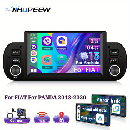 NHOPEEW 2GB+64GB For Android 13.0 Car Radio Car Stereo, 15.75 cm Touch Screen Car Radio Multimedia Player For FIAT For PANDA 2013-2020 With Wireless Carplayer& Wireless Auto Mirror Link WiFi GPS FM Radio With AHD Camera& MIC(