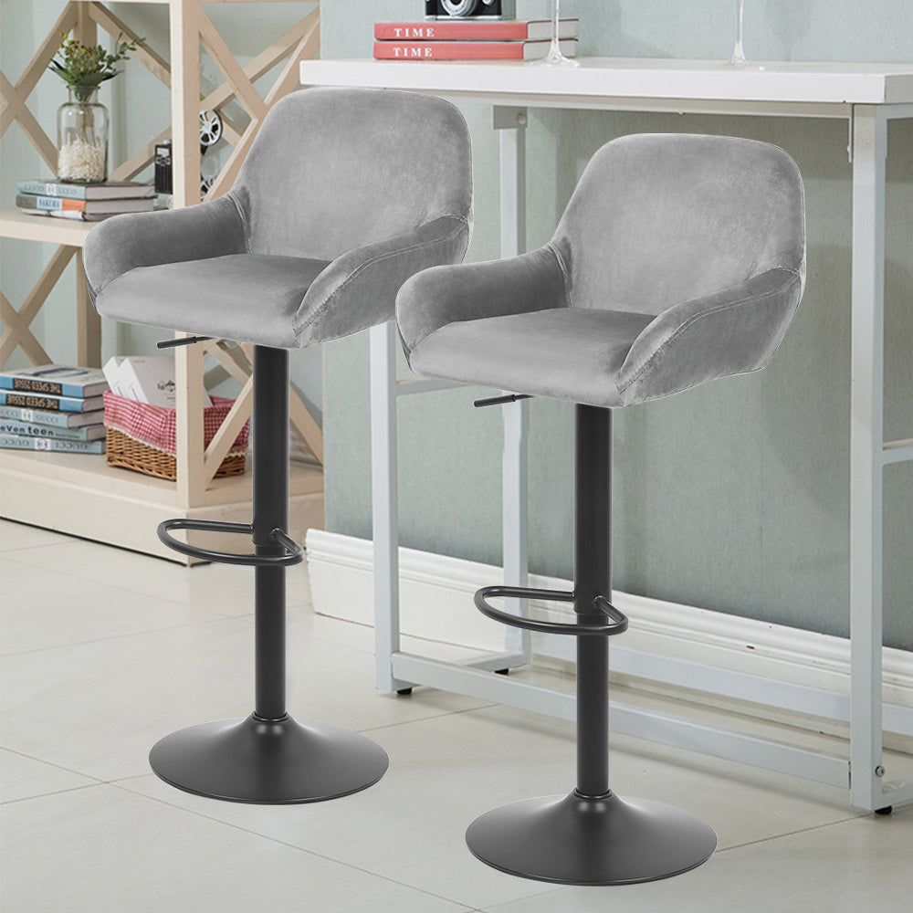 Moderne Minimalistische Stoelen – Eetkamerstoelen – Armleuningen Stoelen – Relaxstoelen – Stoelen Met Rugleuning – Sets Van 2 – Carbonstaal Frame – Zachte Velvet Bekleding Grijs