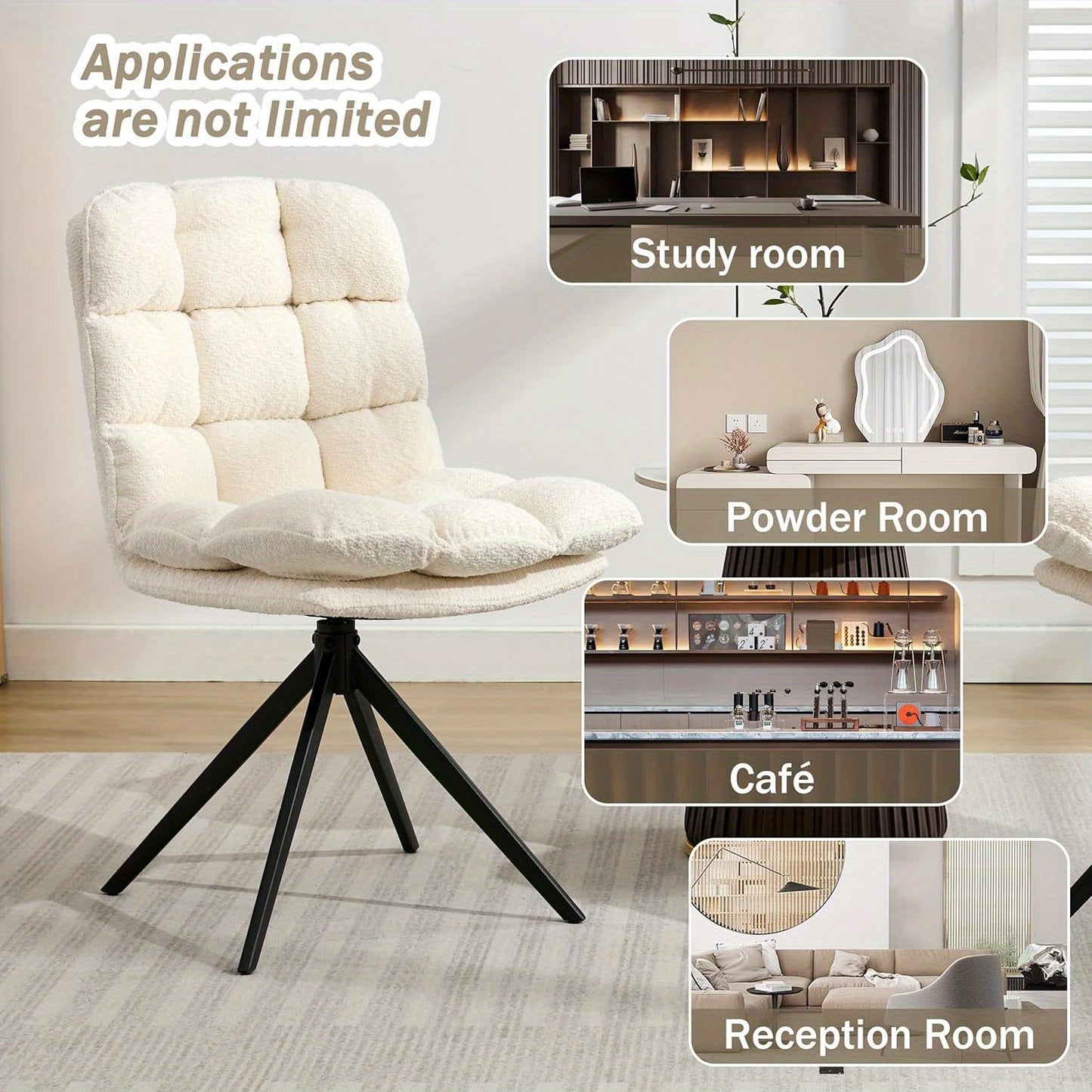 Eetkamerstoelen – Stoelen – Dining Stoelen – Draaistoelen – Witte Stoelen – Set van 6 – Met Afneembare Wasbare Kussens – Met Metalen Draaibaar Frame