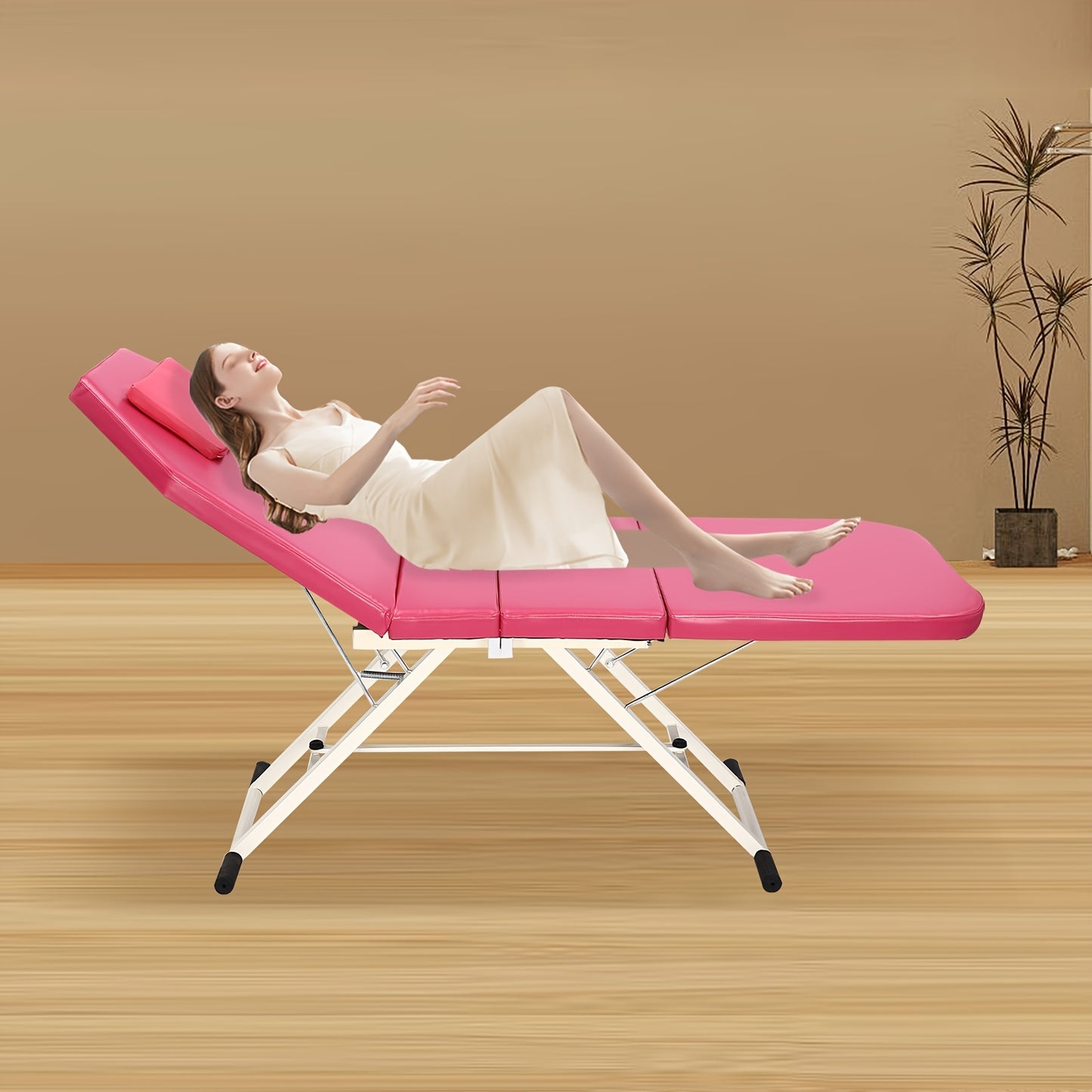 Massagetafel – Behandeltafel – Behandelbank – Massagebank – Tattoo Bed – Inklapbaar – PU Bekleding – Verstelbare Rug- en Voetleuning – Zacht Roze