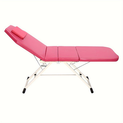 Massagetafel – Behandeltafel – Behandelbank – Massagebank – Tattoo Bed – Inklapbaar – PU Bekleding – Verstelbare Rug- en Voetleuning – Zacht Roze