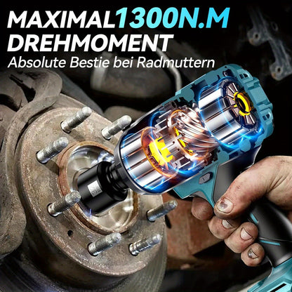 Draadloze Slagmoersleutel – Accu Slagmoersleutel – Elektrische Slagmoersleutel – Batterij Slagmoersleutel – Slagmoersleutel 1300 Nm – Borstelloze Motor – Inclusief 2x 5000 mAh Batterijen