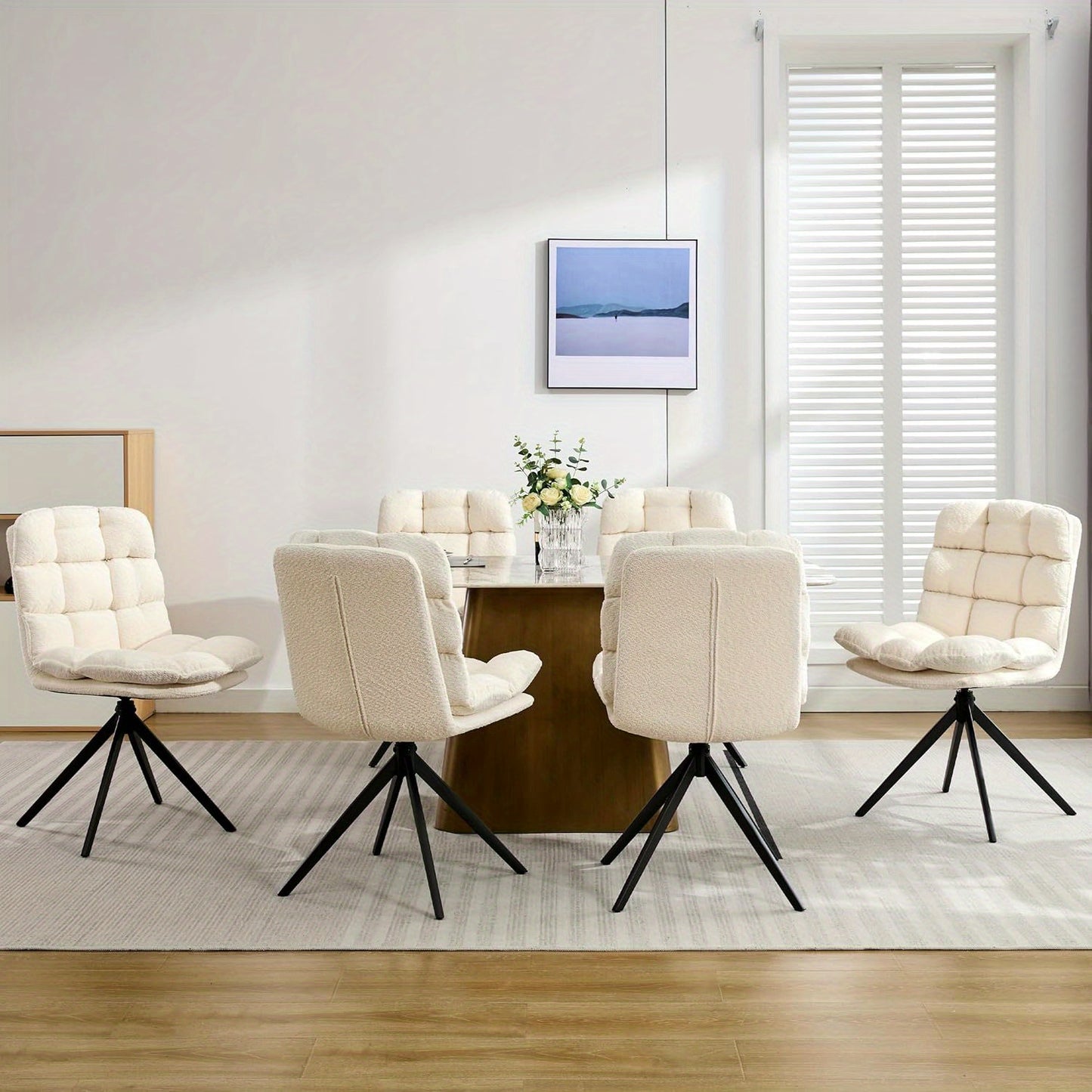 Eetkamerstoelen – Stoelen – Dining Stoelen – Draaistoelen – Witte Stoelen – Set van 6 – Met Afneembare Wasbare Kussens – Met Metalen Draaibaar Frame