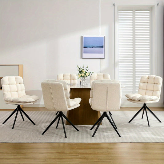 Eetkamerstoelen – Stoelen – Dining Stoelen – Draaistoelen – Witte Stoelen – Set van 6 – Met Afneembare Wasbare Kussens – Met Metalen Draaibaar Frame