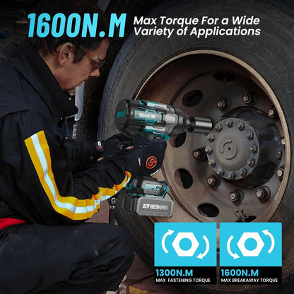 Accu Momentsleutel – Slagschroevendraaier – Draadloze Impact Wrench – Elektrische Boutenlichter – Accuboormachine – 1600 Nm Koppel – 2x 5000mAh Batterijen – 3 Versnellingen