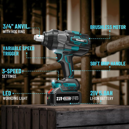 Accu Momentsleutel – Slagschroevendraaier – Draadloze Impact Wrench – Elektrische Boutenlichter – Accuboormachine – 1600 Nm Koppel – 2x 5000mAh Batterijen – 3 Versnellingen