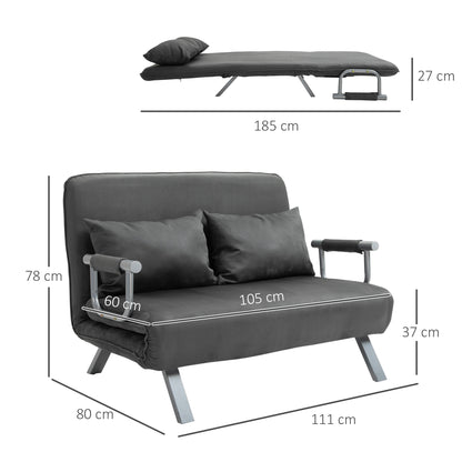 Slaapbank – Bedbank – Slaapstoel – Logeerbed – Sofa – Verstelbare Rugleuning – Zachte Velvet Bekleding – Grijs