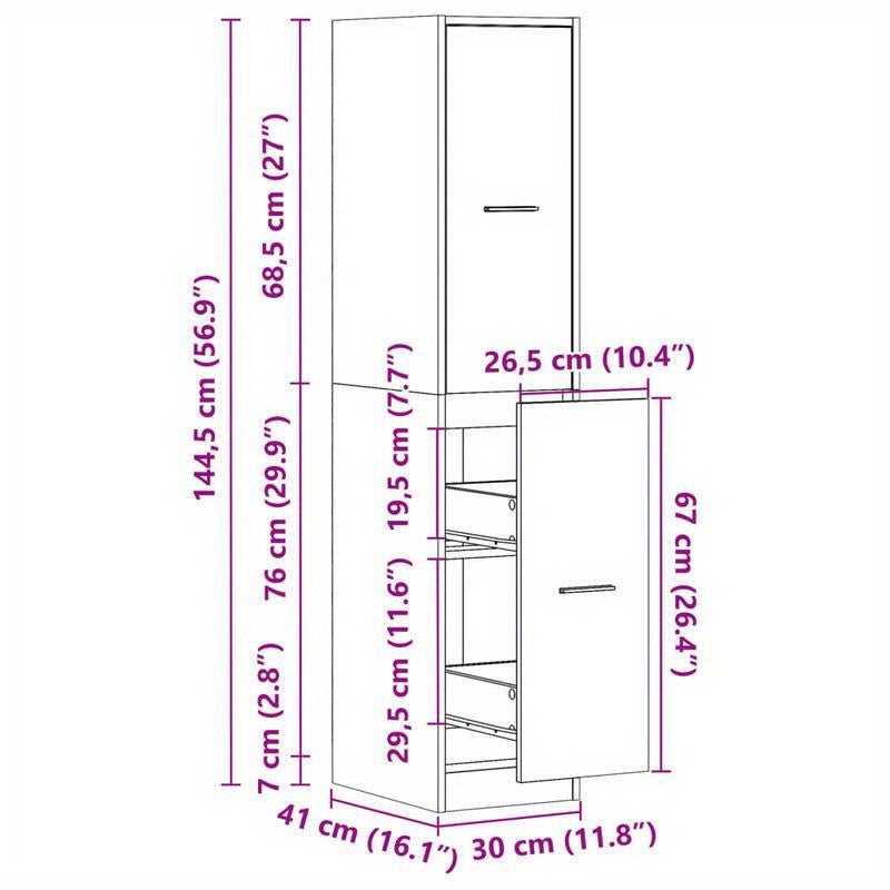 Apothekerskast – Opbergkast – Badkamerkast – Hoekkast – Kast Hoogglans Wit – Massief Hout – Compact 30x41x144,5 cm