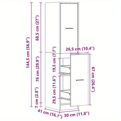 Apothekerskast – Opbergkast – Badkamerkast – Hoekkast – Kast Hoogglans Wit – Massief Hout – Compact 30x41x144,5 cm