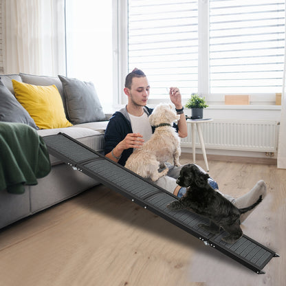 Hondenloopplank – Hondentrap – Loopplank – Hondentrapje – Opstapje – Zwart – Inklapbaar – Antislip – 157 cm – Metaal