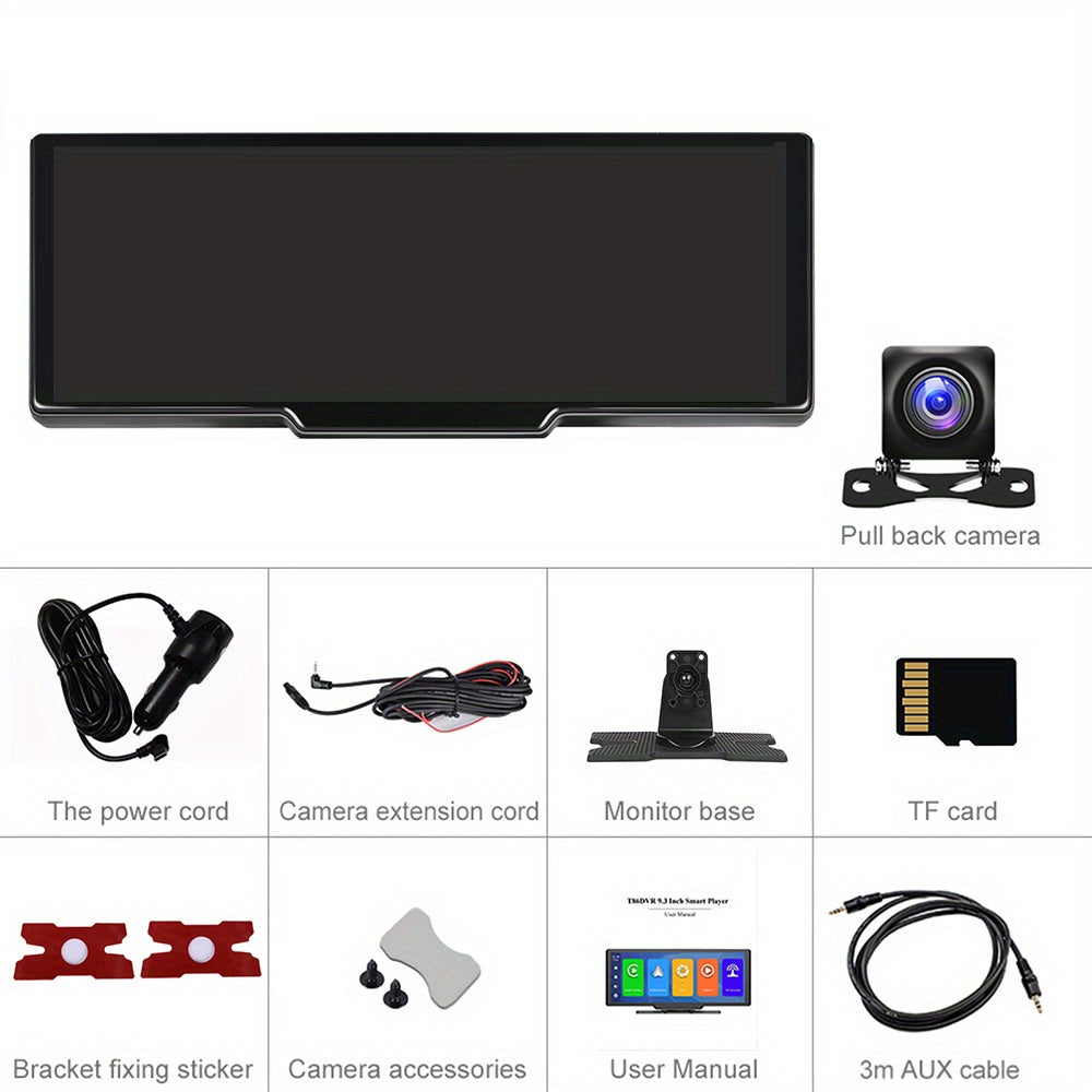 Carplayer – Autoradio – Multimedia Speler – Navigatiesysteem – Smart Display – 9,3 Inch LED Scherm – Ondersteuning Achter- en Voorcamera – Android Auto Met Spraakbesturing