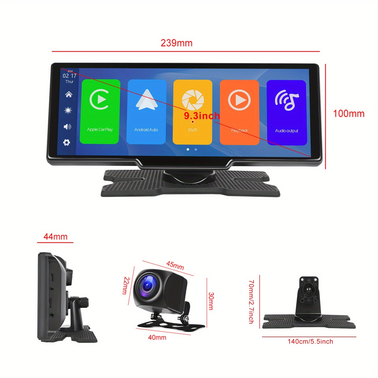 Carplayer – Autoradio – Multimedia Speler – Navigatiesysteem – Smart Display – 9,3 Inch LED Scherm – Ondersteuning Achter- en Voorcamera – Android Auto Met Spraakbesturing