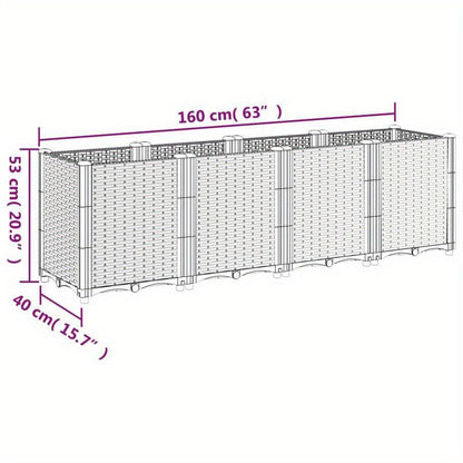 Plantenbak – Bloembak – Tuinbak – Moestuinbak – Bloempot – Groot 160x40x53 cm – Weerbestendig Kunststof – Met Afwateringsysteem