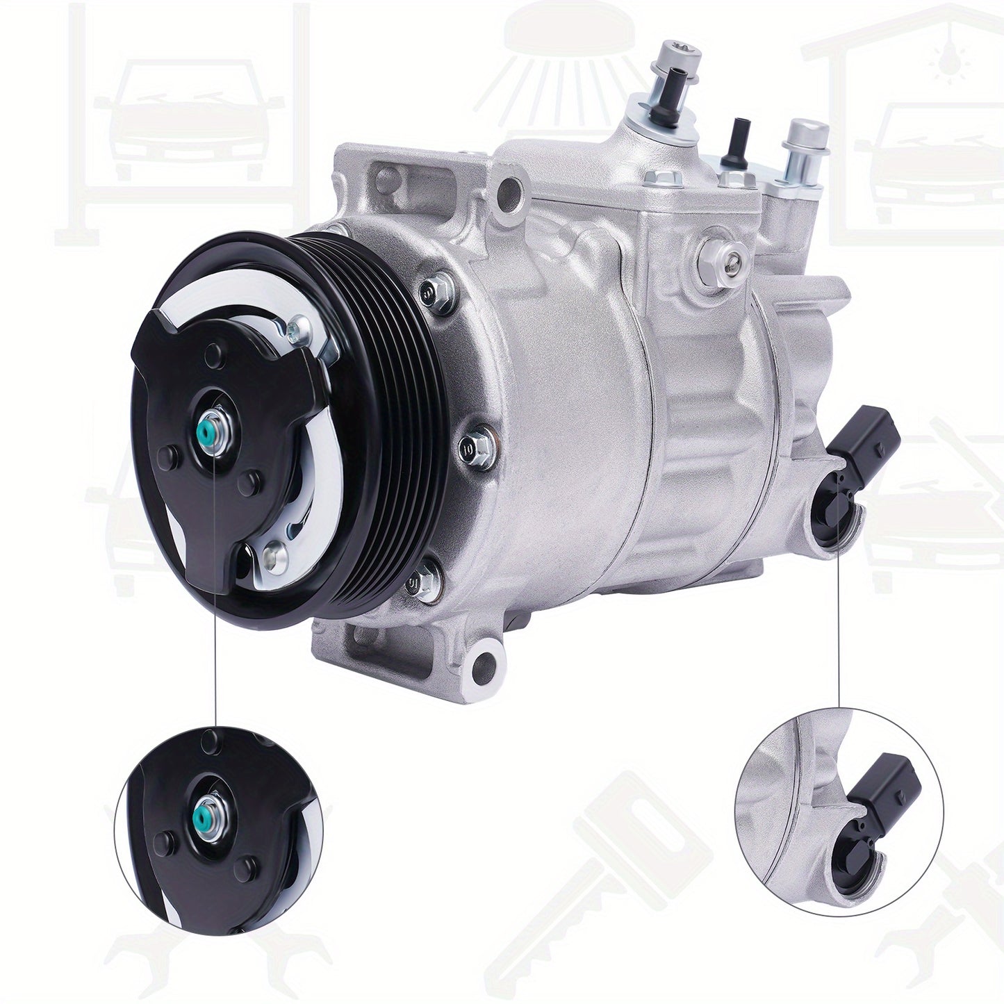 Aircopomp – Airconditioningcompressor – Vacuümpomp – Airco Pomp – HVAC Pomp – Inclusief A/C-koppeling – Perfecte Passvorm Zonder Batterij