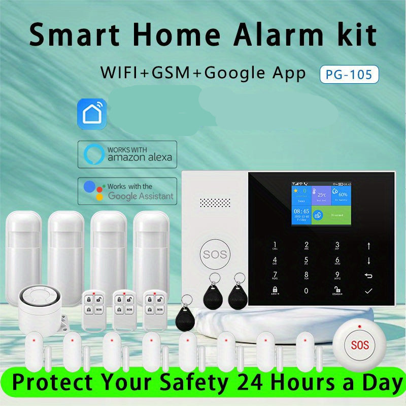 Draadloos Alarmsysteem – Smart Home Beveiliging – Bewegingsmelder – Deur- en Raamsensor – SOS Noodknop – WiFi Verbinding – App Besturing – Oplaadbare Batterij